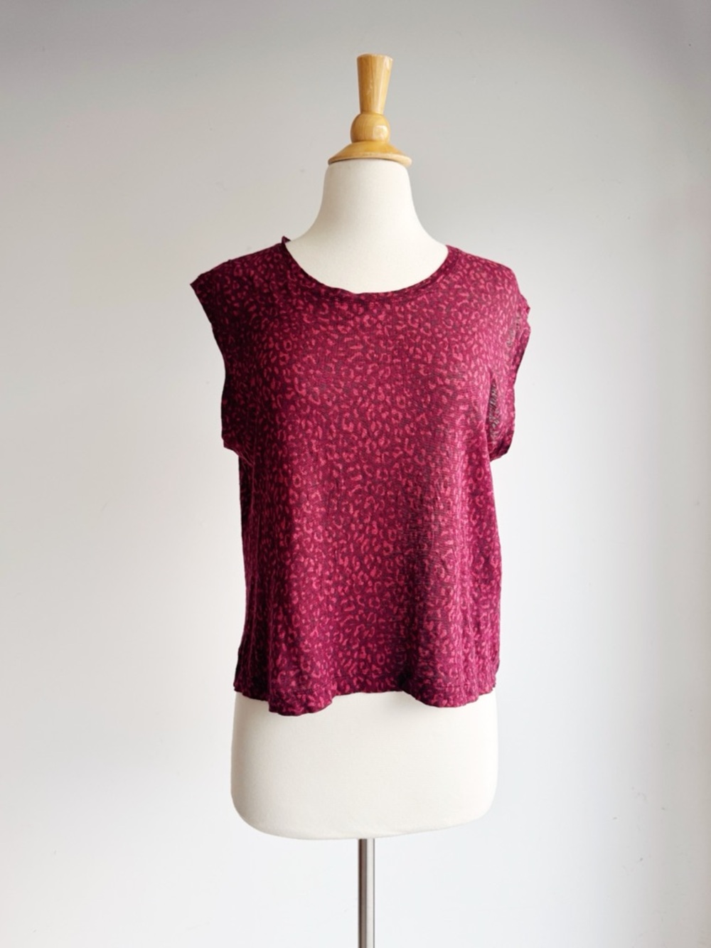 Current/Elliott The Jax Red Leopard Print Linen Tee Size 2 (M) - Picture 3 of 7